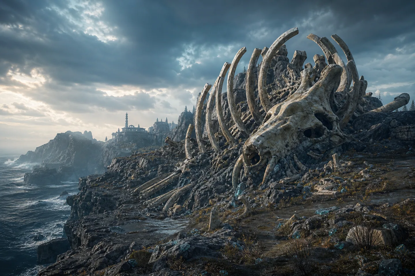 An enormous ancient skeleton deposit on a rocky ocean sanctuary